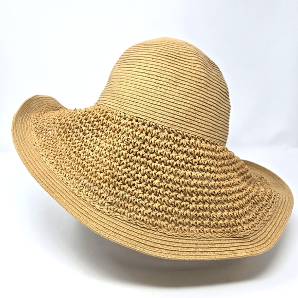 J. CREW TEXTURED SUMMER STRAW HAT DUSTY DUNE SHAPED SUN HAT WOMEN OS VACATION - Picture 1 of 16
